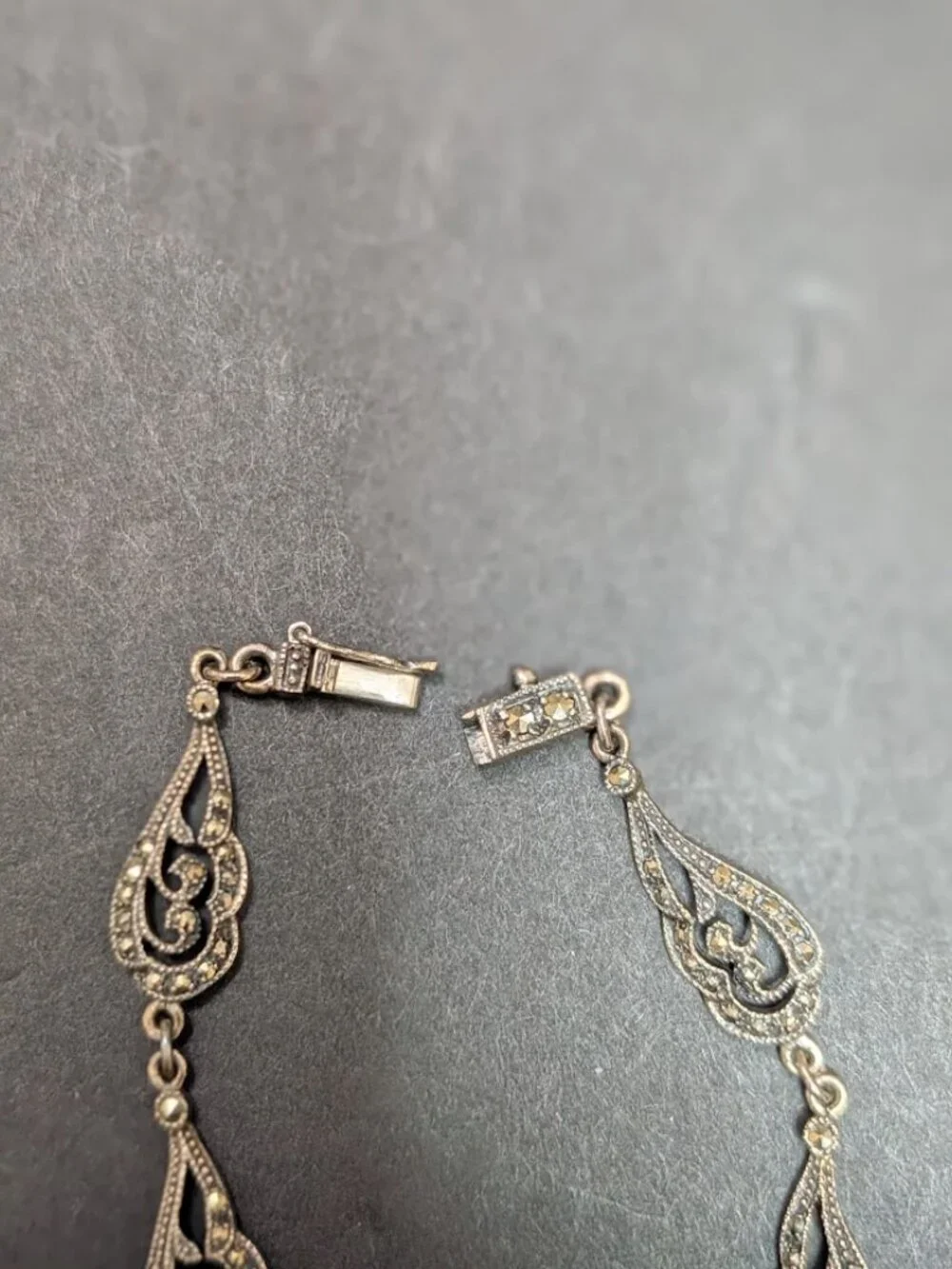 Vintage 925 SHA Sterling Silver Marcasite Filigree Pearl Necklace 16